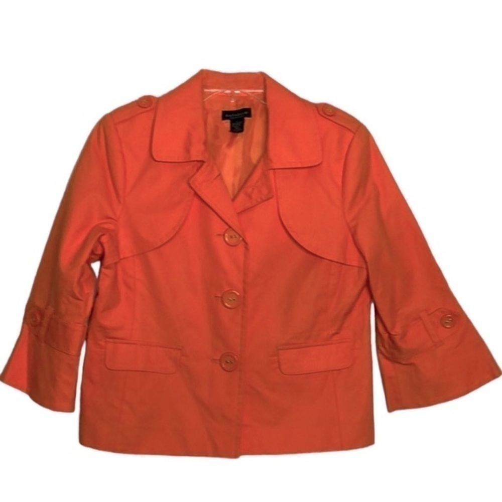 Rafaella Petites - Cotton Orange Button Front Blazer Shoulder Tabs - Size Large